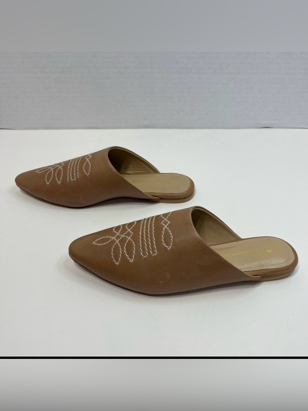 ANTHROPOLOGIE Western Mules Embroidered Women's Shoes EU size 37 tan